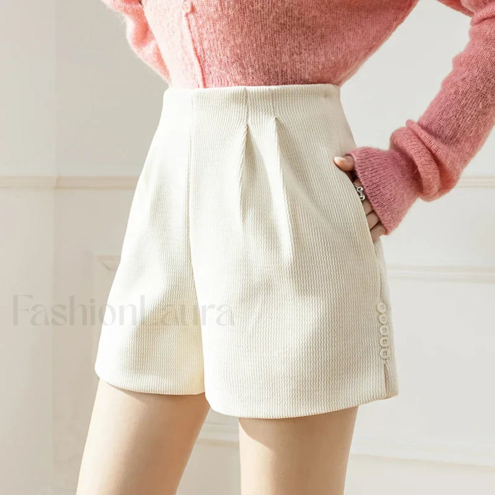 Autumn Winter A line Wool Blend Casual Shorts APRICOT / S