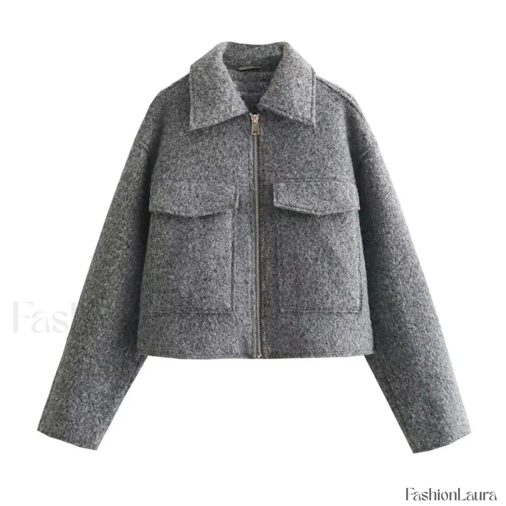 Autumn Winter Cropped Overcoat GRAY / S