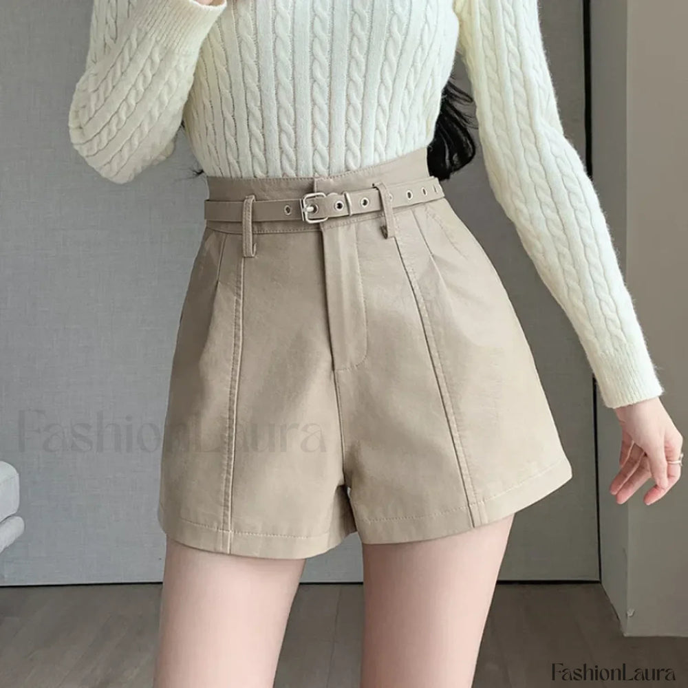 Autumn Winter Leather Fashion PU Casual Boots Shorts APRICOT / S