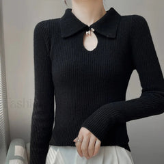 Autumn Winter New Women’s Wool Polo Neck Solid Color Thick Slim Cashmere Sweater BLACK / S Sweaters L