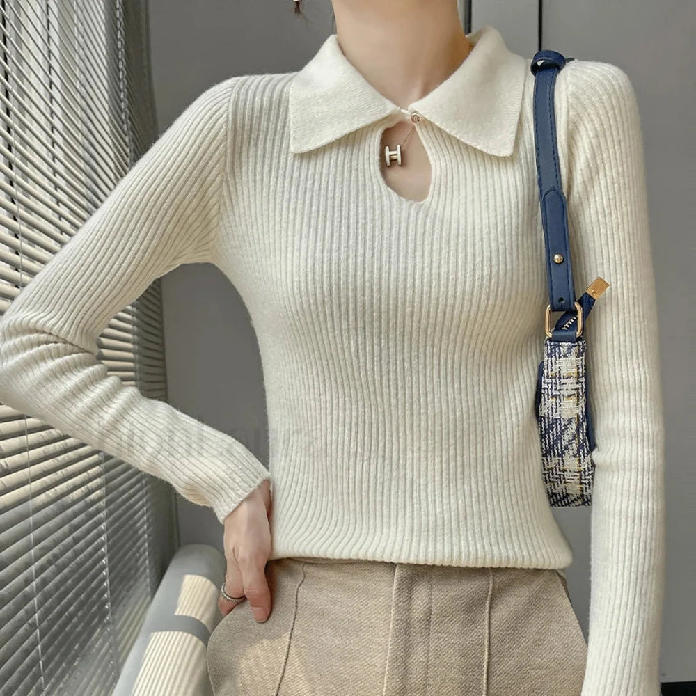 Autumn Winter New Women’s Wool Polo Neck Solid Color Thick Slim Cashmere Sweater Sweaters L