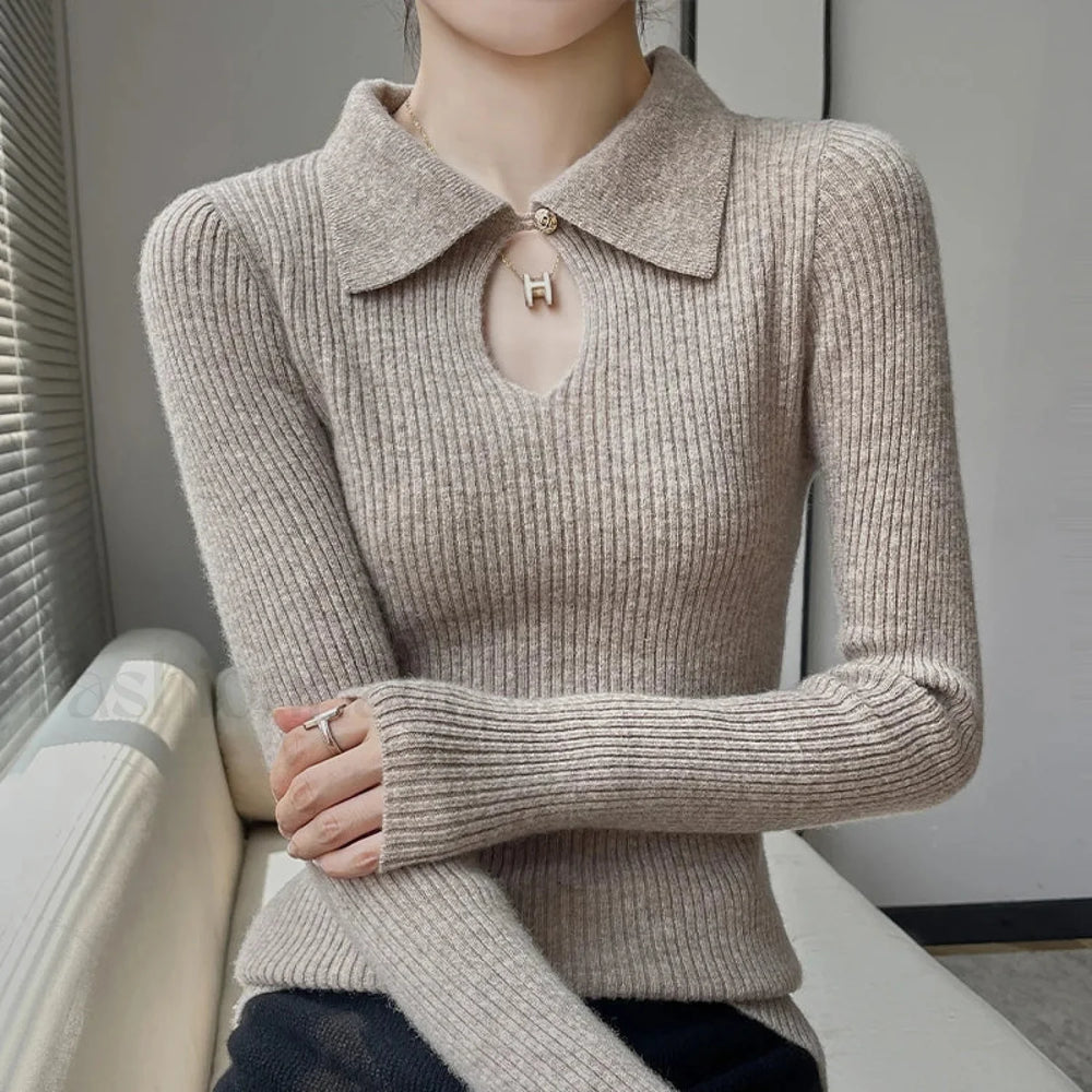 Autumn Winter New Women’s Wool Polo Neck Solid Color Thick Slim Cashmere Sweater Sweaters L