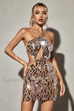 Azha One Shoulder Charming Embellished Mini Dress