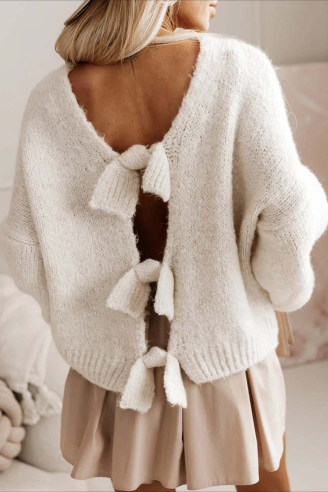 Backless Bow Tie Knit Sweater White / S Main image