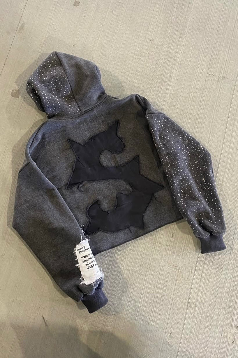 Rhinestone Text Pullover Hoodie