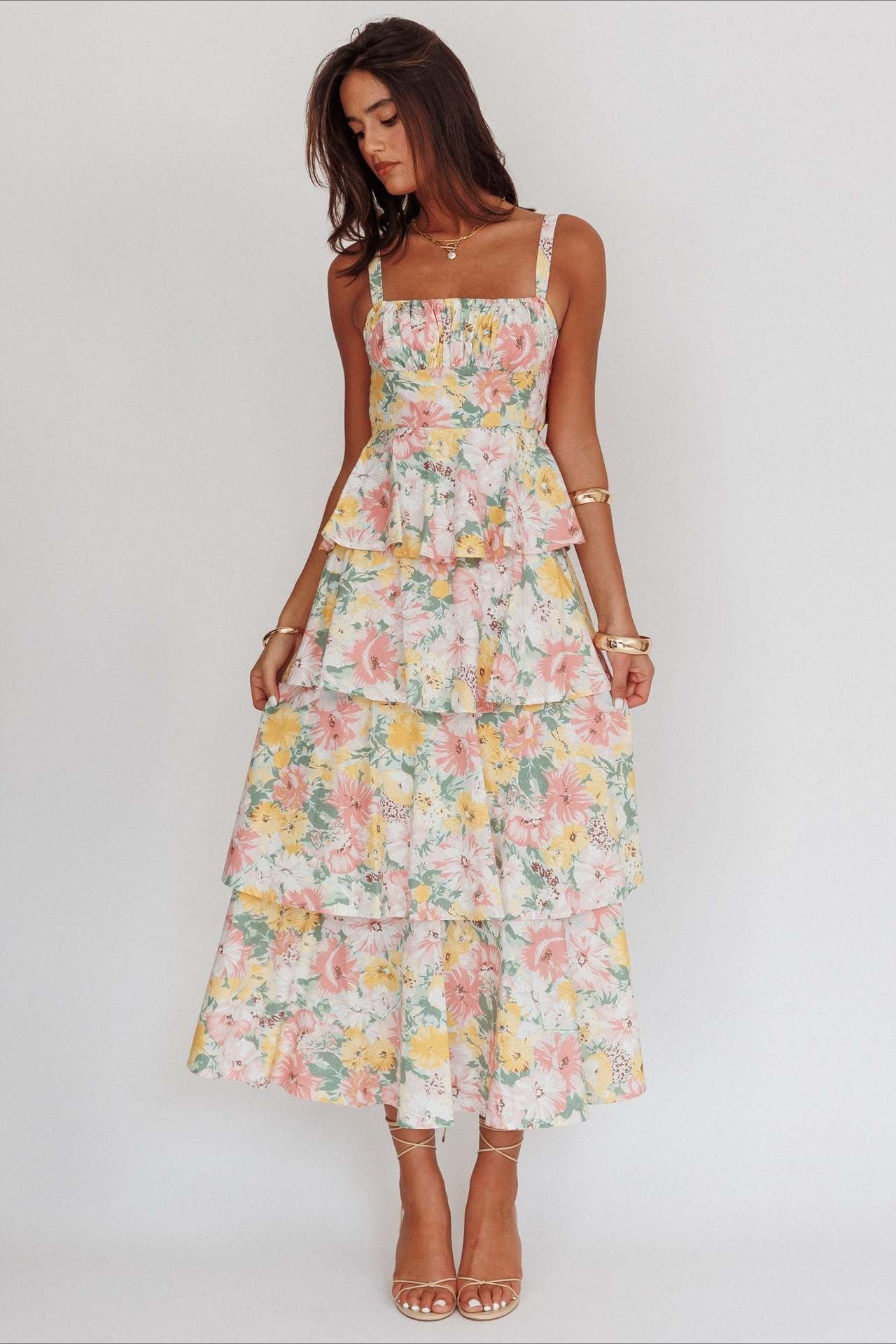 Bow Detail Printed Slim Party Floral Dress Secondary image