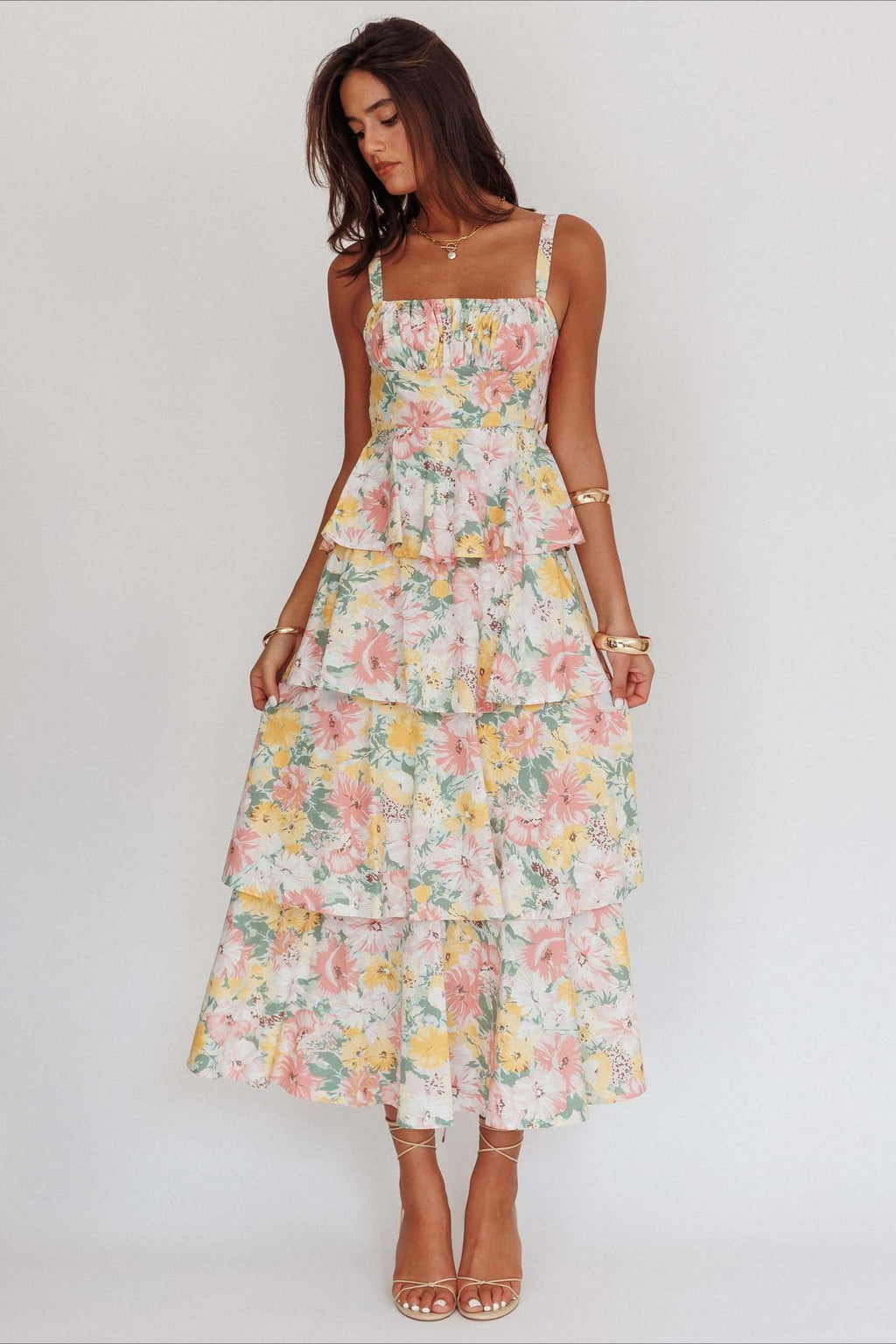 Bow Detail Printed Slim Party Floral Dress