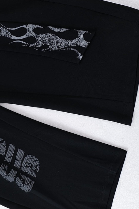 Flame Typography Wide Leg Sweatpants