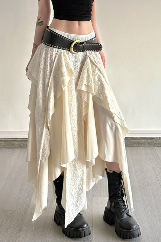 Vintage Asymmetrical Ruffle Boho Skirt