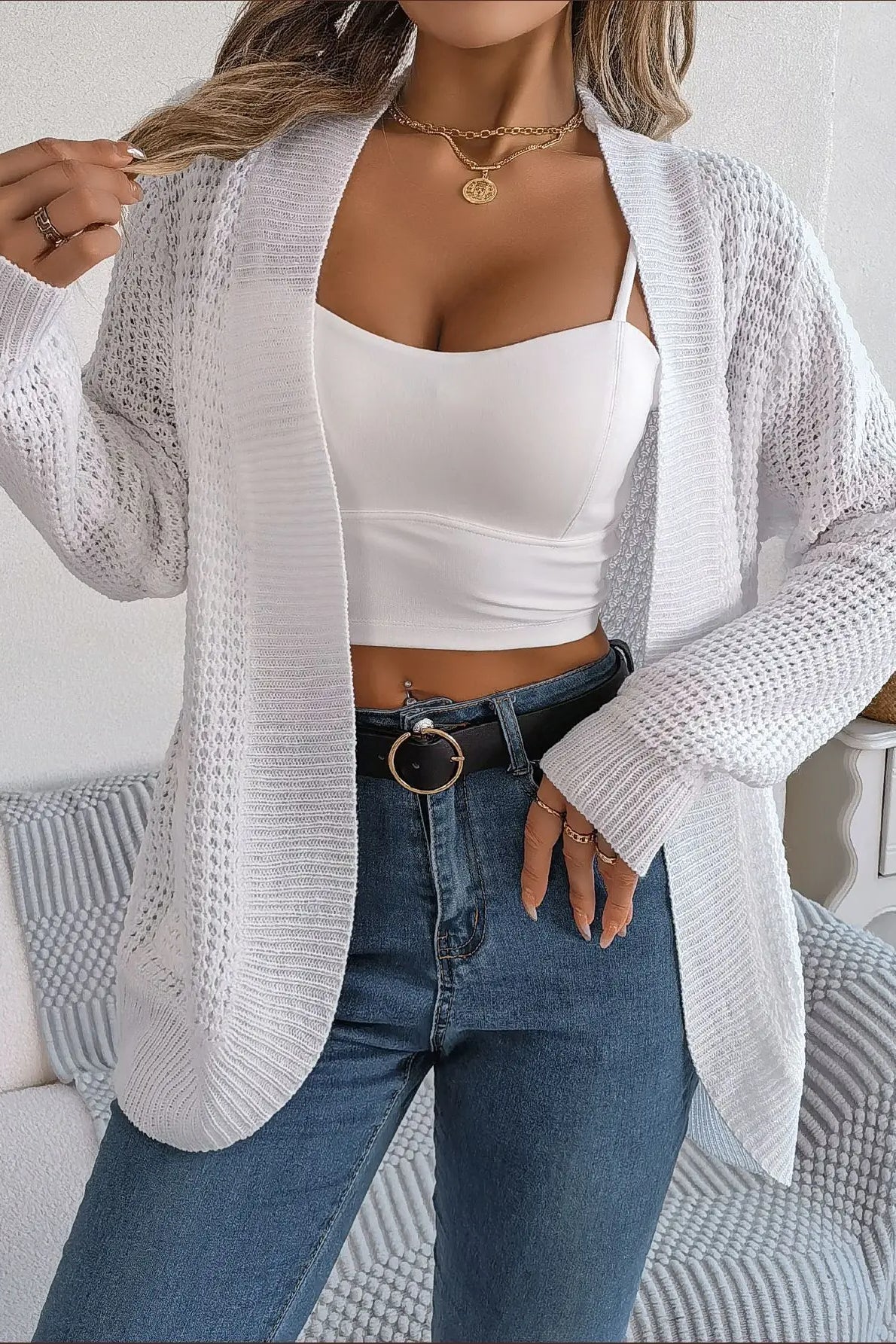 Loose Knit Pocket Cardigan White / S Main image