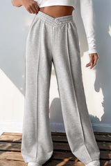 Wide Leg V Waist Paneled Knit Pants