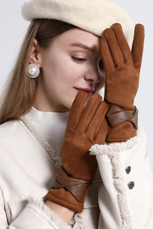 Fleece Lined Suede Winter Touchscreen Gloves Main image