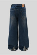 Heavy Distressed Ripped Wide Leg Jeans