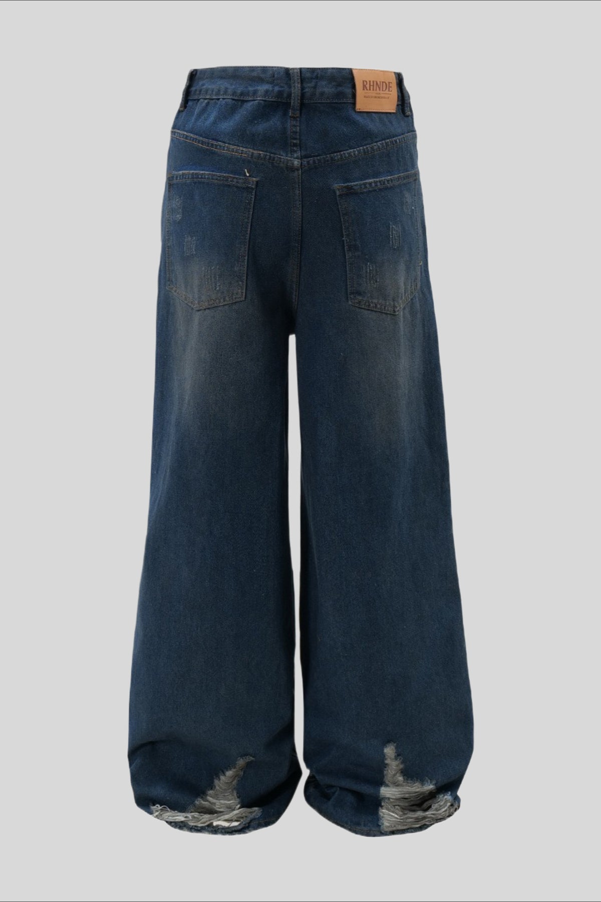 Heavy Distressed Ripped Wide Leg Jeans