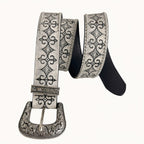 White Embossed Leather Retro Belt