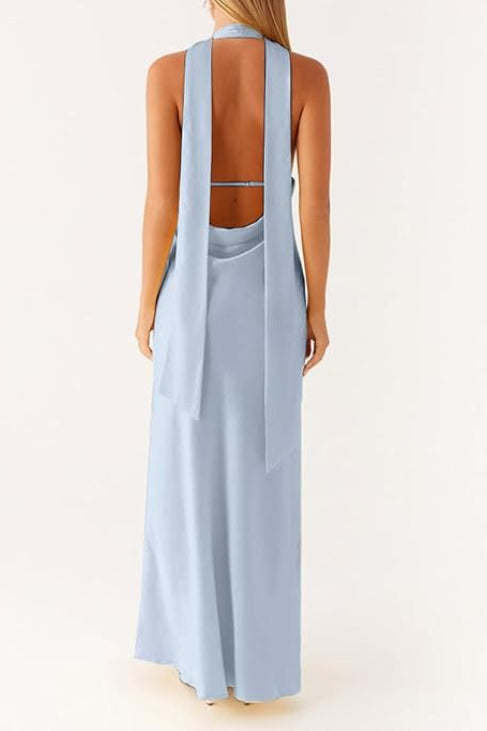 Halter Keyhole Open Back Maxi Cocktail Dress