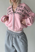 Printed Cropped Elastic Hem Hoodie