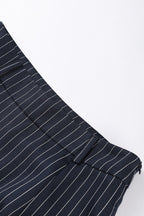 V Neck Striped Scarf Two Piece Blazer Skirt Set