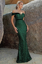 Sequin Off Shoulder Slit Formal Dress