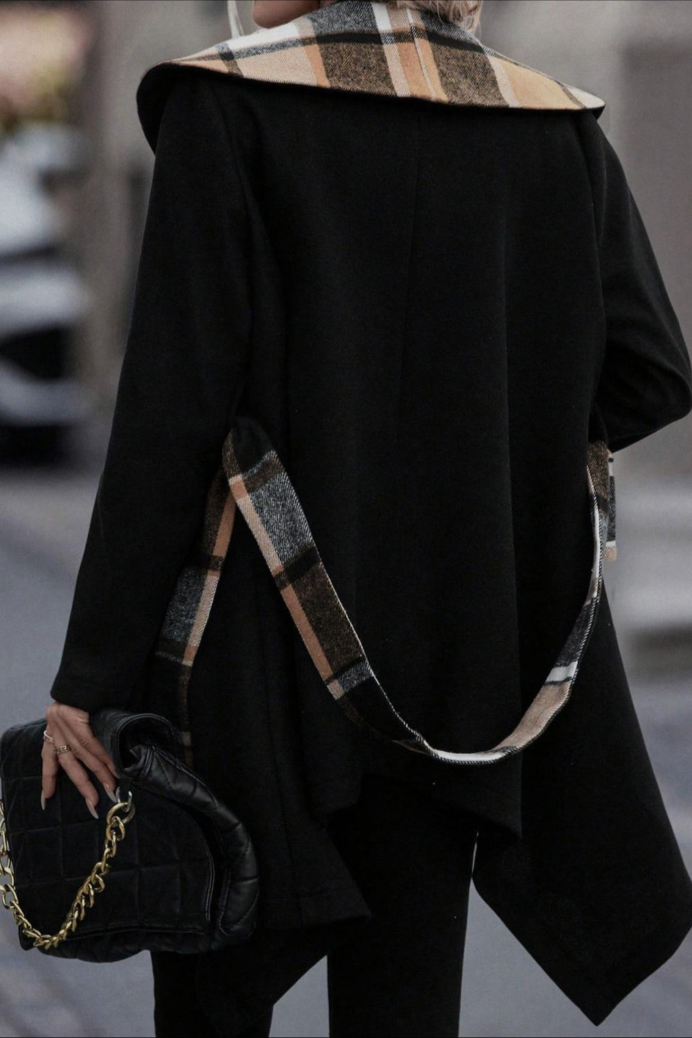 Plaid Patchwork Belted Wool Coat coats