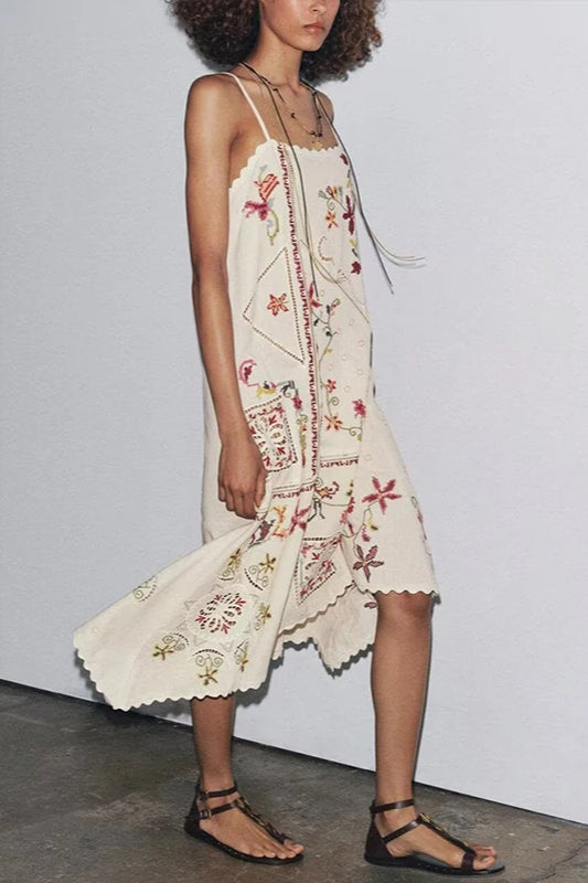 Floral Embroidered Asymmetric Boho Dress Multi colored / S Main image
