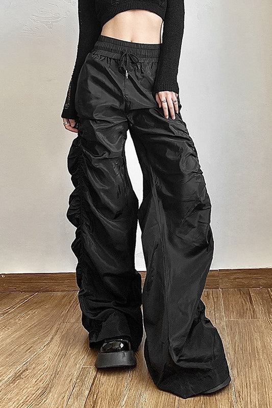 Ruched Wide Leg Drawstring Streetwear Pants