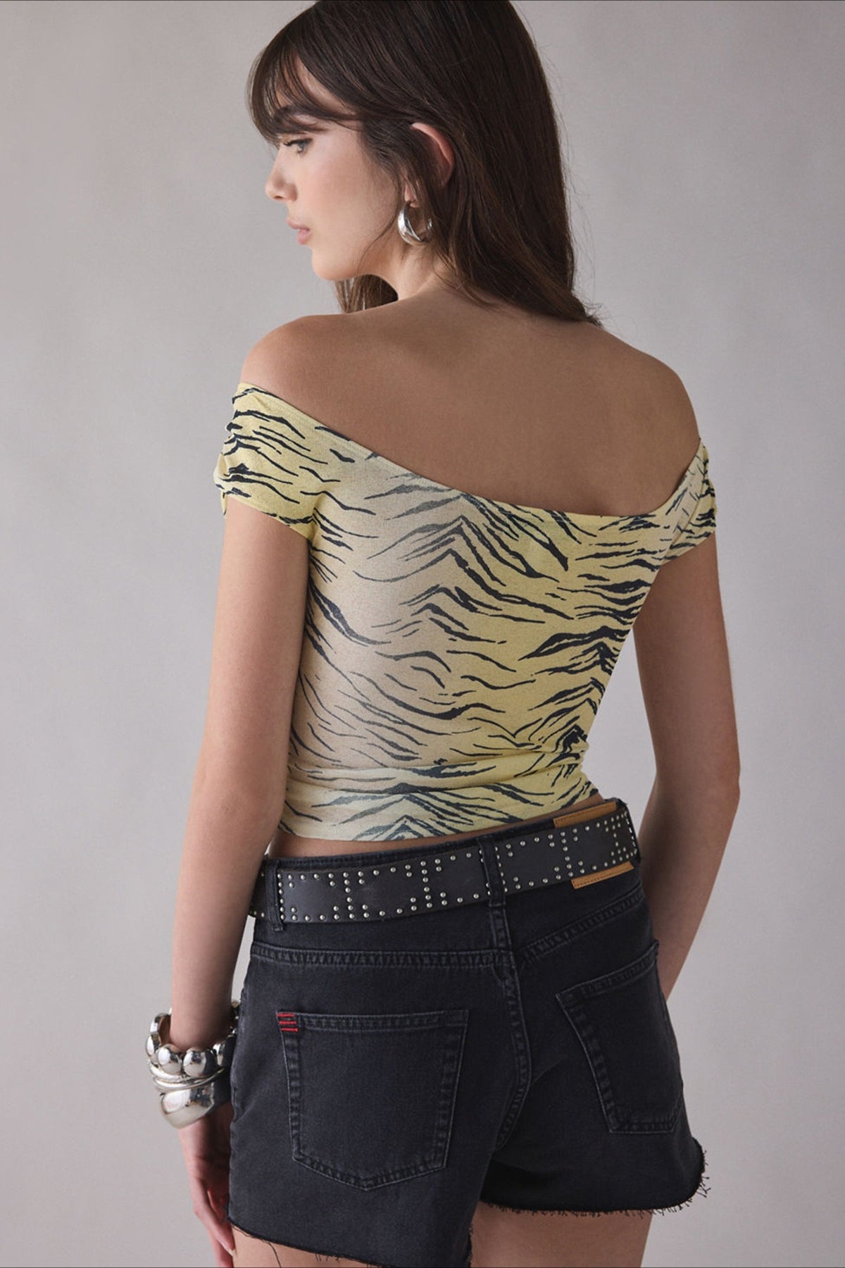 Zebra Print One Shoulder Ruched Crop Top Secondary image