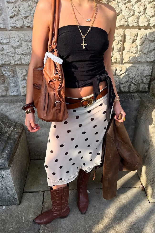 Draped Polka Dot High Waist Skirt Main image
