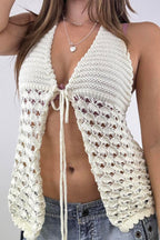 Knit Crochet Tie Neck Cami Halter Top