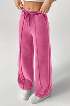 Solid Color Drawstring Waist Wide Leg Sweat Pants