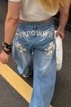 Cross Stud Curved Wide Leg Jeans