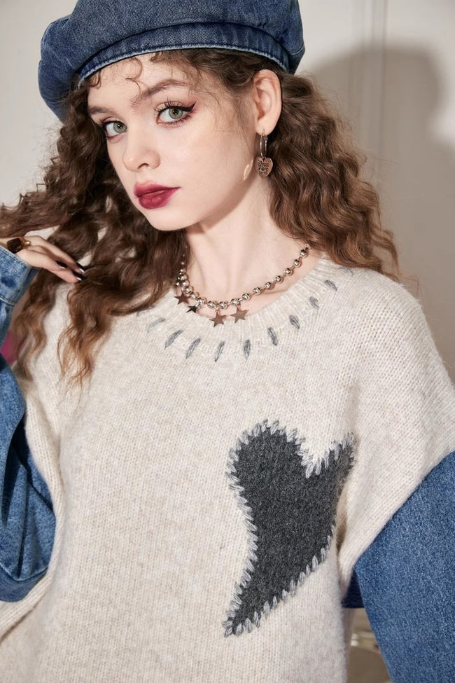 Denim Panel Mid Length Relaxed Sweater Main image