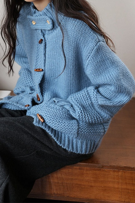 Vintage Solid Wool Chunky Knit Wooden Button Sweater Main image