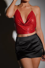 Sequin Halter Backless Crop Top