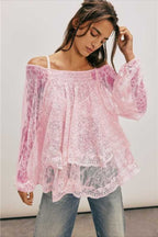 Elegant Off Shoulder Lace Overlay Blouse