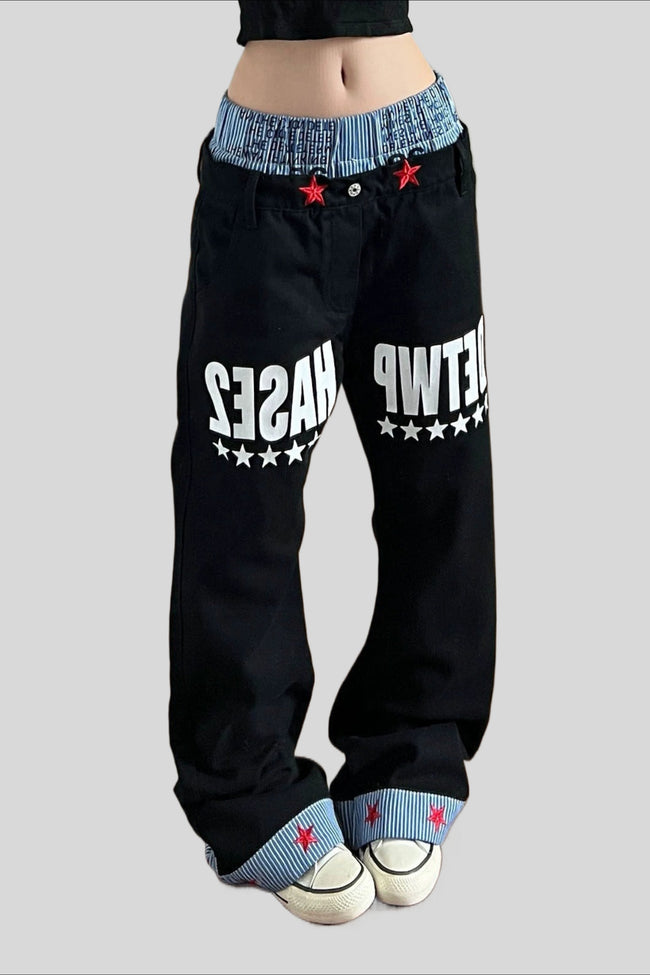 Double Waist Typography Wide Leg Jeans Main image