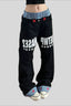 Double Waist Typography Wide Leg Jeans