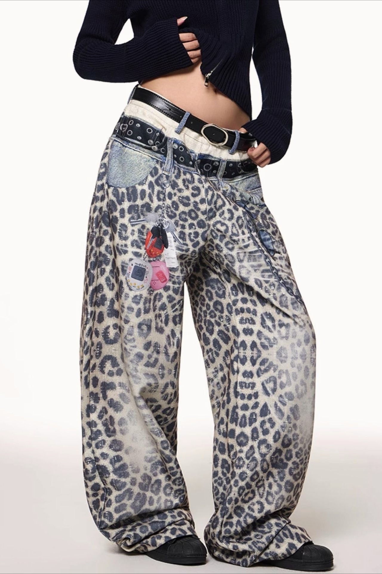 Vintage  Leopard Printed Color Block Straight Leg Jeans Secondary image