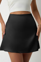 Satin A-Line Ruched High-Waist Mini Skirt