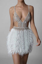 Embellished Feather Fringe Cocktail Dress