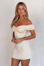 Off Shoulder Polka Dot Twist Bodycon Mini Dress