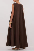 V-Neck Pleated Tank Loose Boho Dress