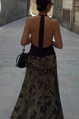 Vintage Paisley Print Slim Fit Maxi Skirt