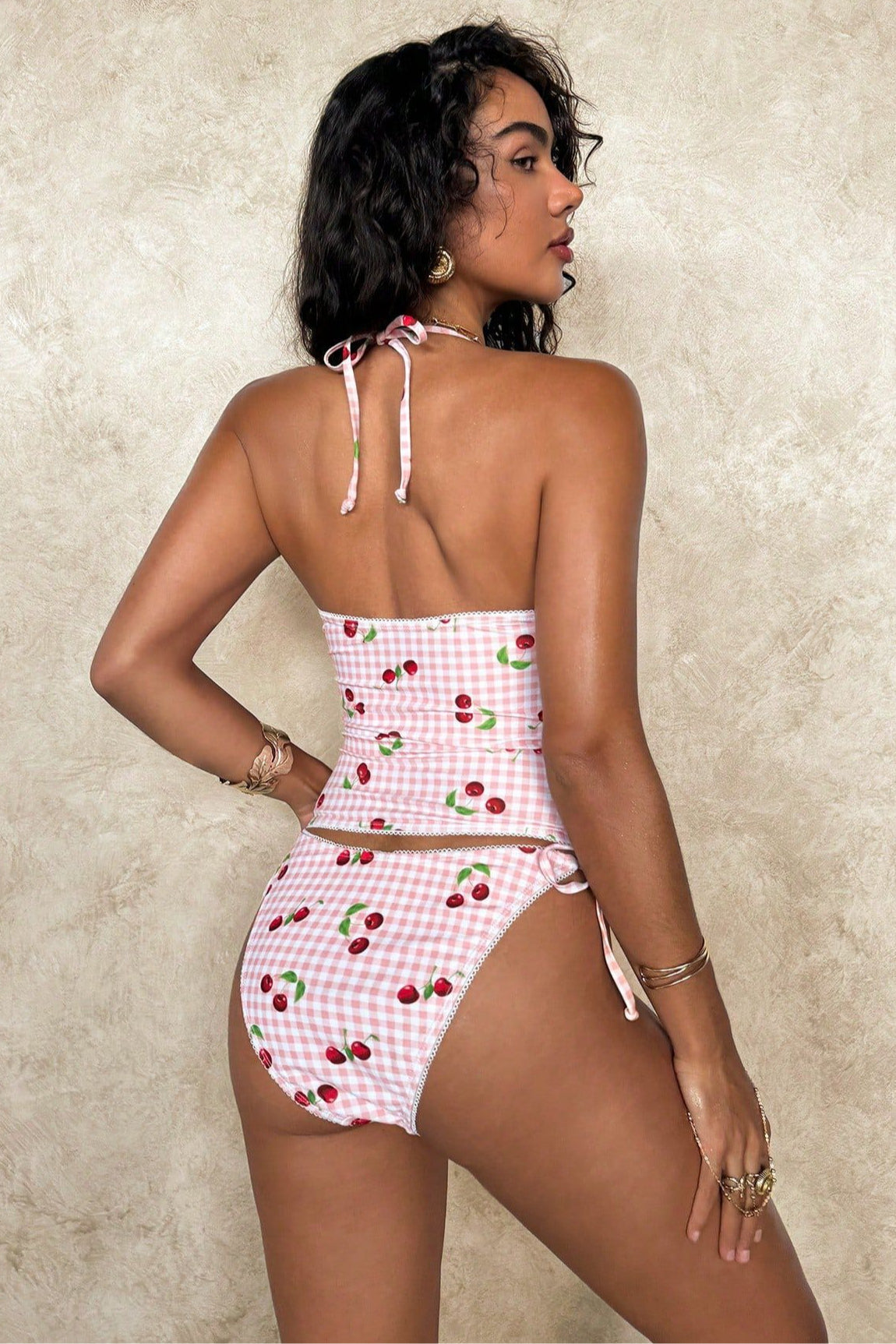 Halter Floral Print Ruffle Trim Two Piece Swim Set Secondary image
