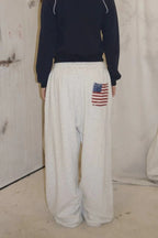 Flag Graphic Drawstring Wide Leg Sweatpants