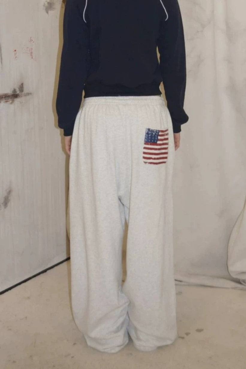 Flag Graphic Drawstring Wide Leg Sweatpants