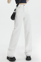 Casual Fleece Lined High Waist Straight Jeans