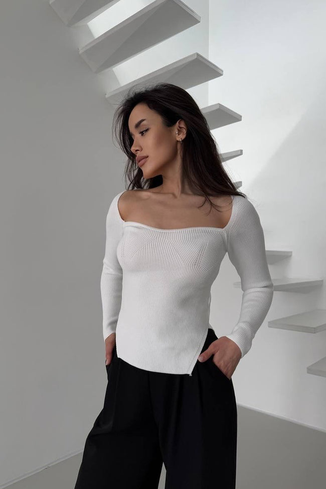 Stretch Ribbed Long Sleeve Knit Top Main image