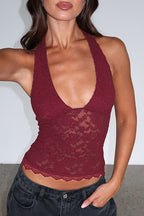 Lace Hollow Out Slim Fit Halter Top