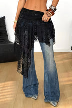 Y2K Punk Lace Asymmetric Midi Skirt
